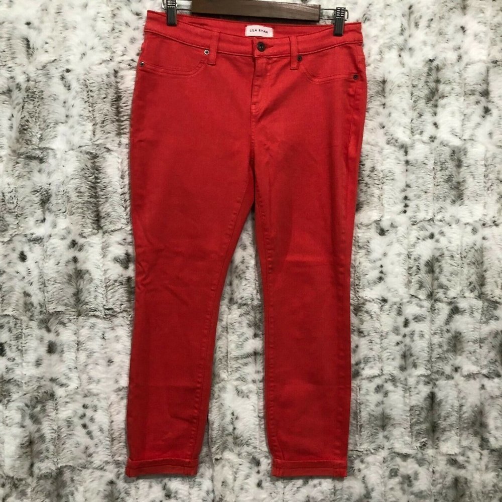 LILA RYAN Deep Coral Skinny Cuffed Womens Jeans 28P
